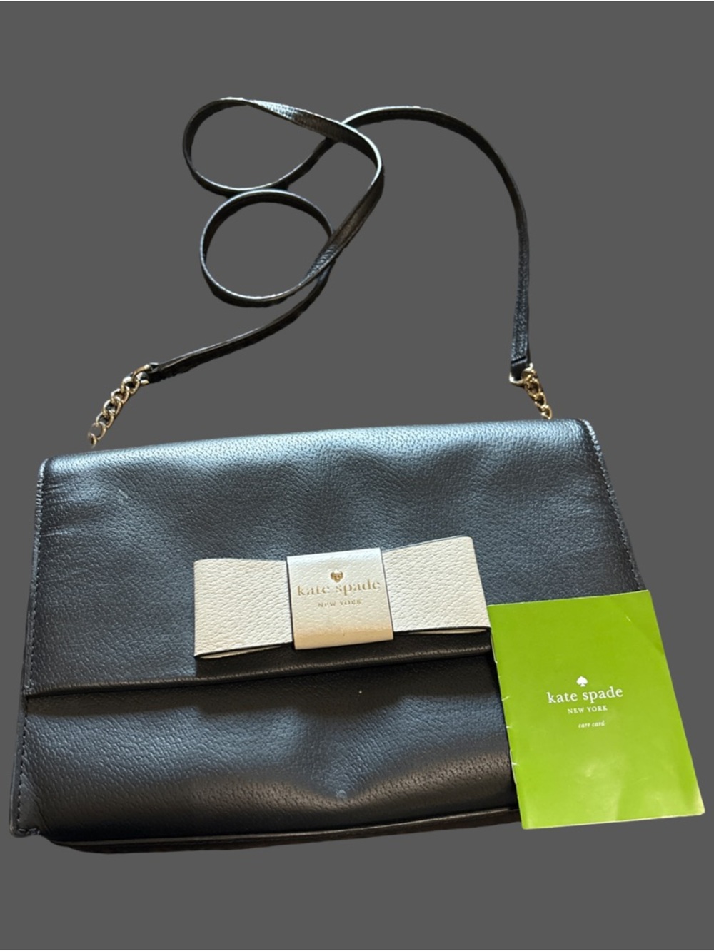 Kate Spade Robinson Street Zanni Crossbody Bag Black Leather Cream Bow NWT